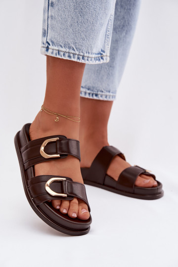 Dames kunstleren slippers met bandjes in chocoladebruin „Rosinessa" 2