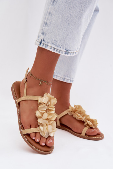 Platte sandalen voor dames met decoratieve bloemenmotieven in gouden kleur Noemia 2