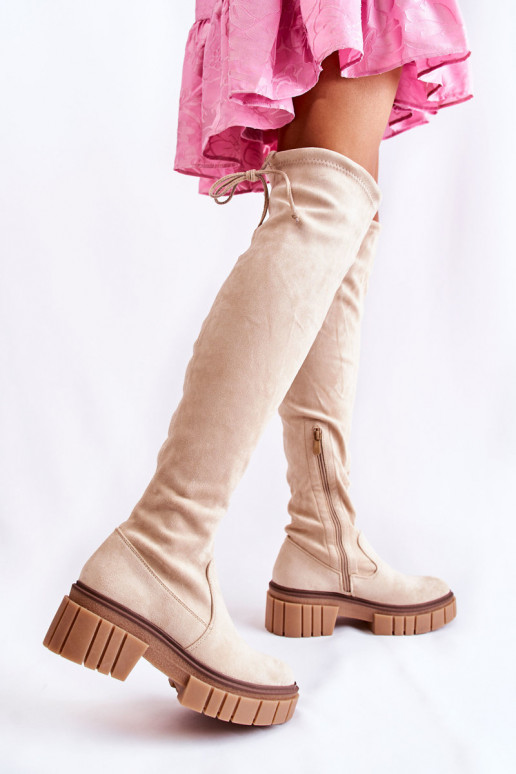 van suède Dames laarzen boven de knie ivoor Cheera