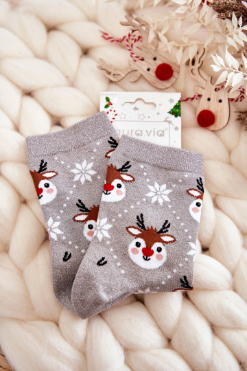 Dames kerstkousen met glans Rendieren grijze kleur