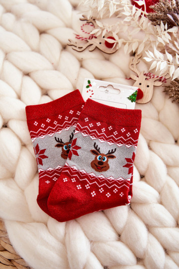 Dames kerstkousen met glans Rendieren rood-grijze kleur