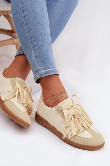 Dames schoenen in sneakerstijl met franjes geel Dorivelle