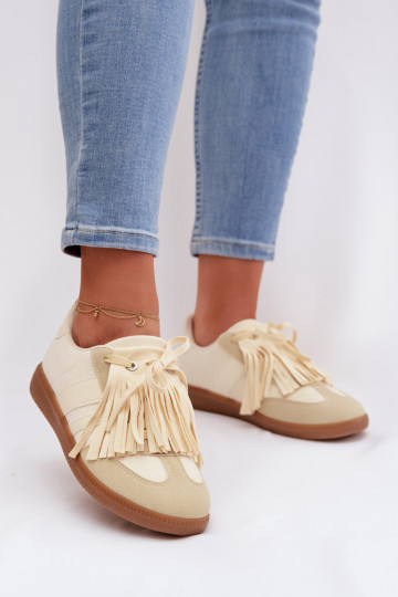 Dames schoenen in sneakerstijl met franjes geel Dorivelle 2