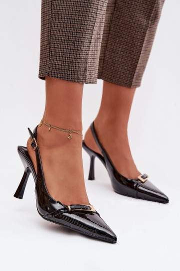 Gelakte sandalen voor dames met dunne hakken met gouden gespen zInart Bellivra 2