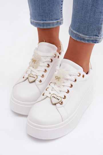Sneakers model schoenen Dames met platformPrzypinkami teddyberen Harten INit-gouden kleur Selorissa