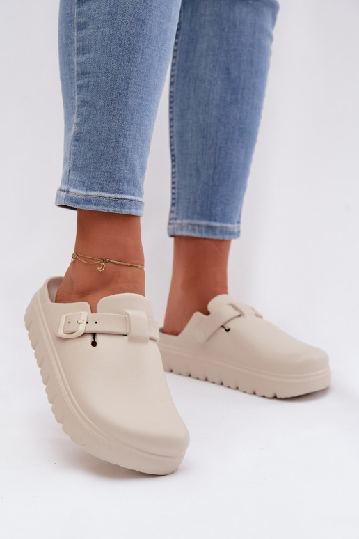 LichtgeInicht pantoffels Damespantoffels met riemen I met gespen beige Larinie