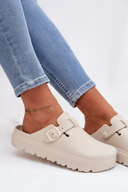 LichtgeInicht pantoffels Damespantoffels met riemen I met gespen beige Larinie