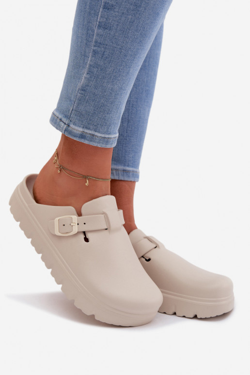 LichtgeInicht pantoffels Damespantoffels met riemen I met gespen beige Larinie