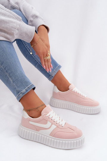 Sneakers model schoenen Dames met platformvan eco-suèdeu roze Cadrina