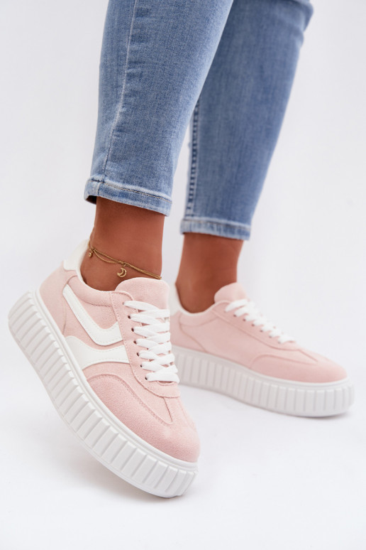 Sneakers model schoenen Dames met platformvan eco-suèdeu roze Cadrina