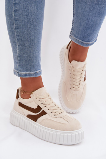 Sneakers model schoenen Dames met platformvan eco-suèdeu beige Cadrina