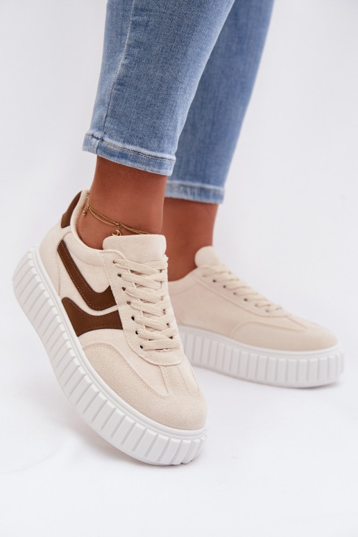 Sneakers model schoenen Dames met platformvan eco-suèdeu beige Cadrina