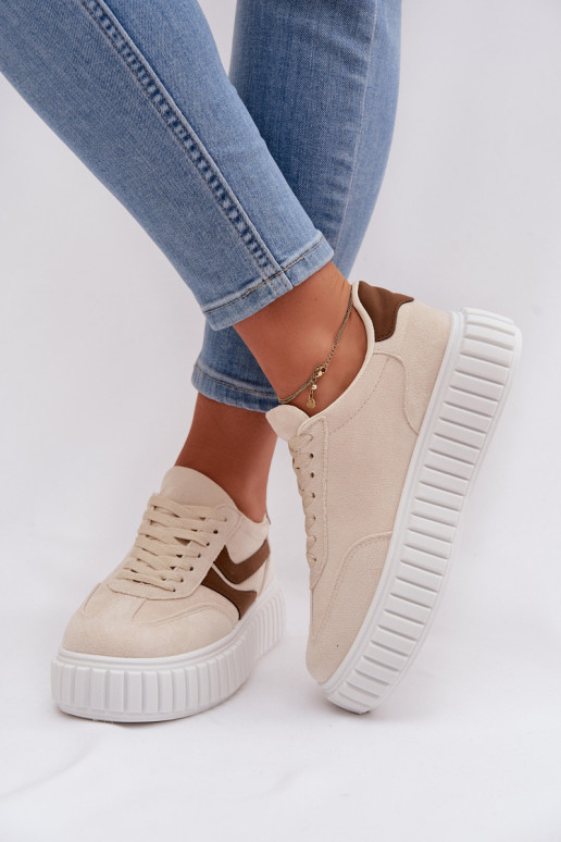 Sneakers model schoenen Dames met platformvan eco-suèdeu beige Cadrina