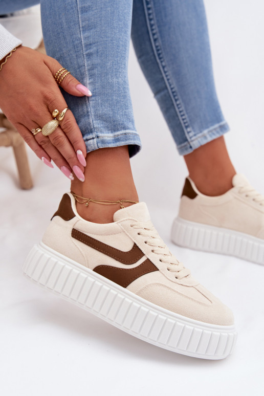 Sneakers model schoenen Dames met platformvan eco-suèdeu beige Cadrina