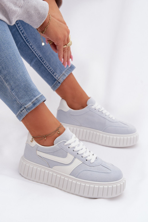 Sneakers model schoenen Dames met platformvan eco-suèdeu lichtblauIn Cadrina