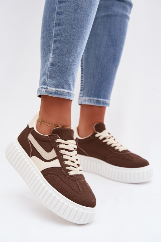 Sneakers model schoenen Dames met platformvan eco-suèdeu bruine kleur Cadrina