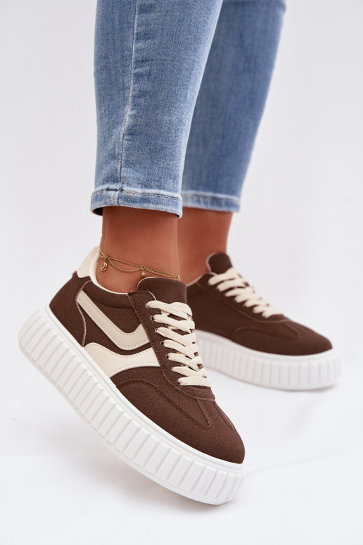 Sneakers model schoenen Dames met platformvan eco-suèdeu bruine kleur Cadrina