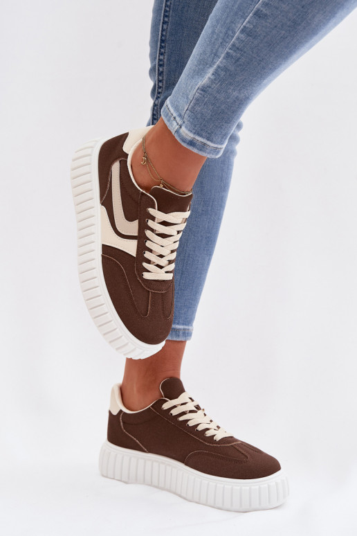 Sneakers model schoenen Dames met platformvan eco-suèdeu bruine kleur Cadrina