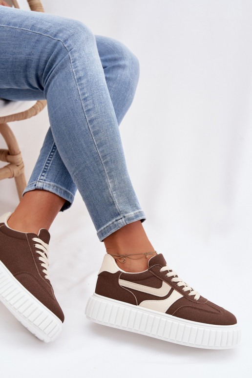 Sneakers model schoenen Dames met platformvan eco-suèdeu bruine kleur Cadrina
