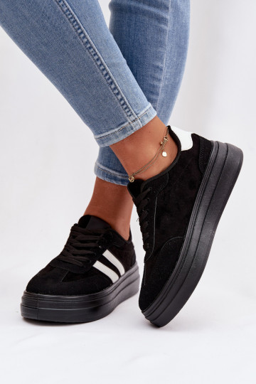 Sportieve dames schoenen met plateau, zwart, Galleria 2
