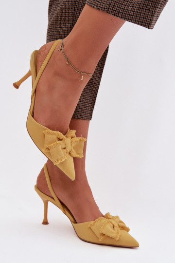 Dames sandalen met dunne hakken en strikken, geel, Hestia