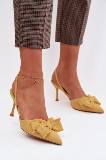 Dames sandalen met dunne hakken en strikken, geel, Hestia 2