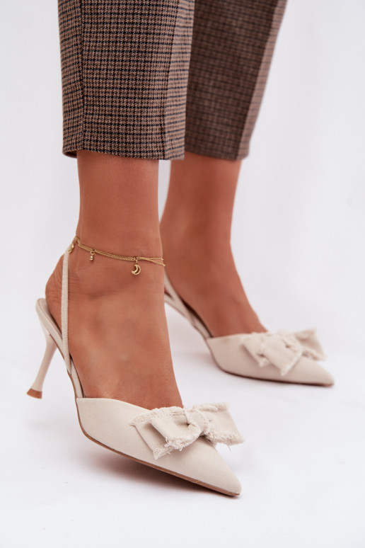 Dames sandalen met dunne hakken met linten ivoor Hestia