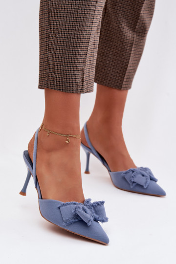 Dames sandalen met dunne hakken en strikken, blauw, Hestia 2