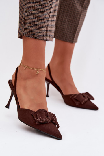 Dames sandalen met dunne hakken en strikken, chocoladebruin, Hestia 2