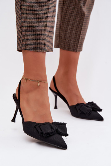 Dames sandalen met dunne hakken en strikken, zwart, Hestia