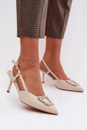 Dames sandalen met dunne hakken met ornamenten ivoor Ismeria 2