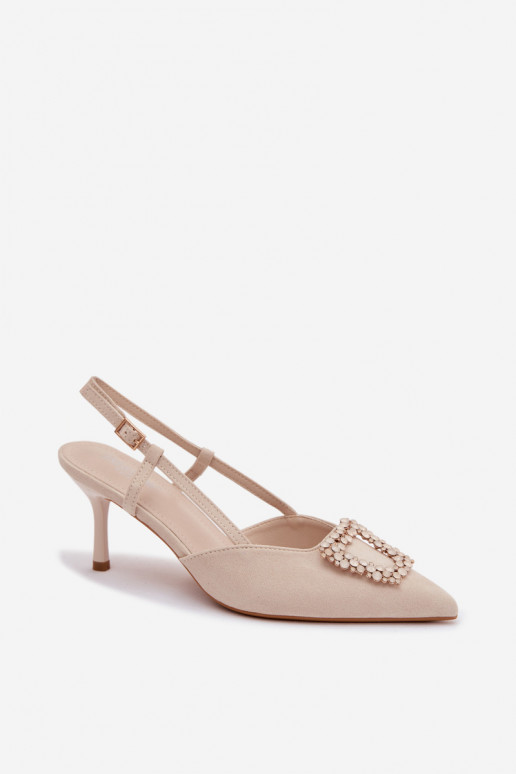 Dames sandalen met dunne hakken met ornamenten ivoor Ismeria