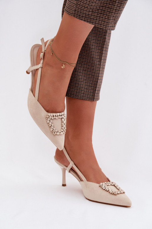 Dames sandalen met dunne hakken met ornamenten ivoor Ismeria