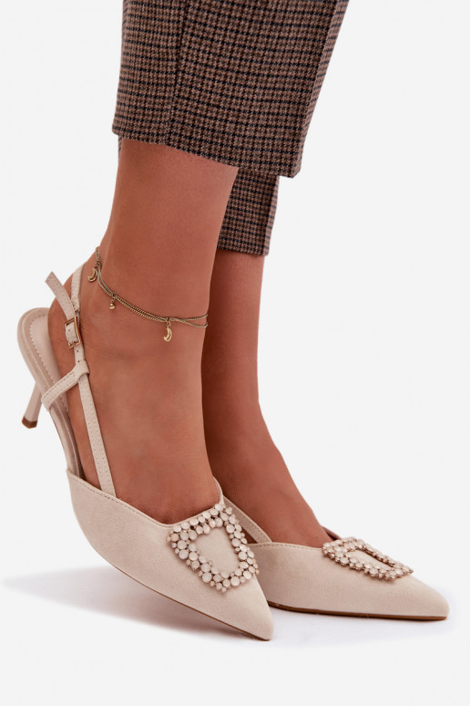 Dames sandalen met dunne hakken met ornamenten ivoor Ismeria