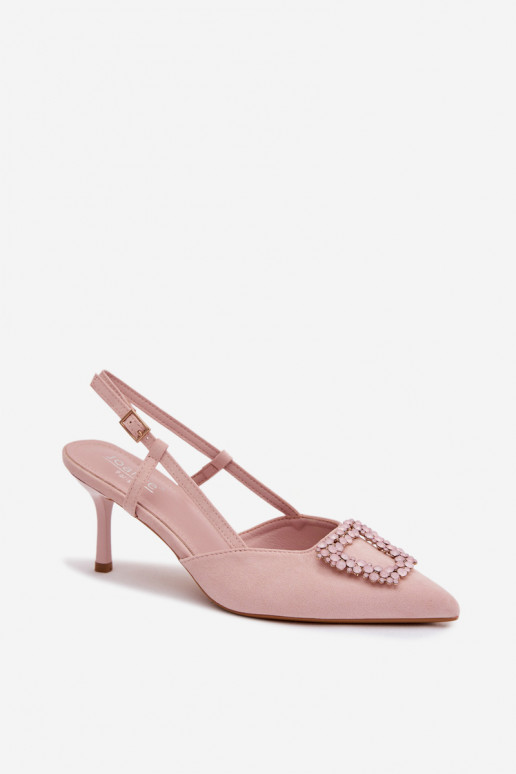 Dames sandalen met dunne hakken met ornamenten roze Ismeria