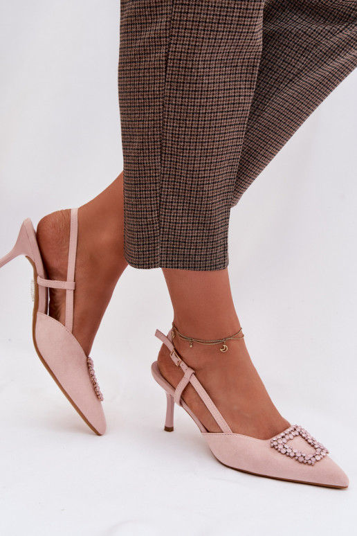 Dames sandalen met dunne hakken met ornamenten roze Ismeria