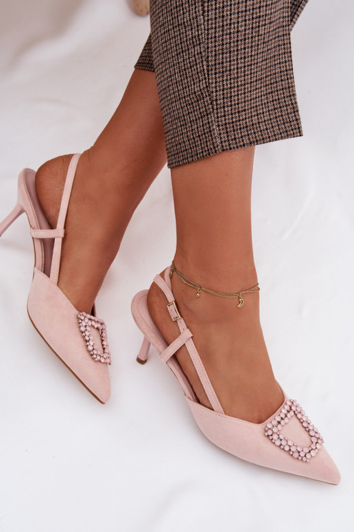 Dames sandalen met dunne hakken met ornamenten roze Ismeria