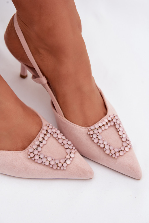 Dames sandalen met dunne hakken met ornamenten roze Ismeria