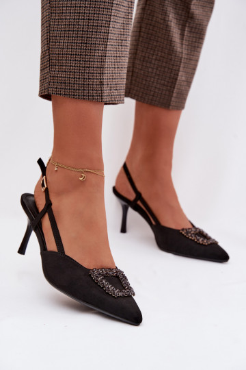 Dames sandalen met dunne hakken en ornamenten, zwart, Ismeria 2