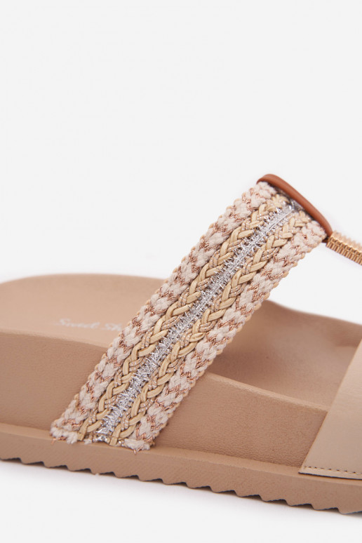 Damespantoffels met platform Met Strepen I gouden kleurm Detalem beige Tahlia