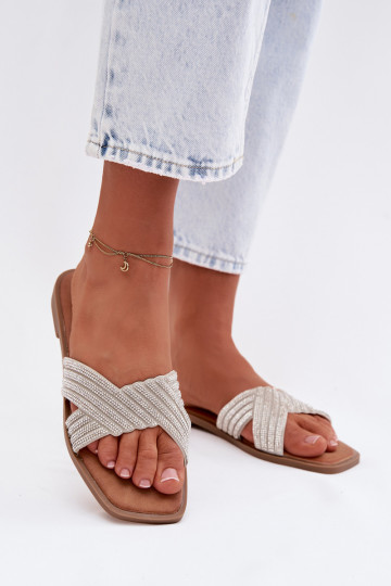 Dames slippers met brede hakken en sprankelende steentjes, zilver, Zinnia 2