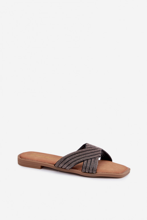 Damespantoffels met brede hakken met sprankelende gaten zInart Zinnia