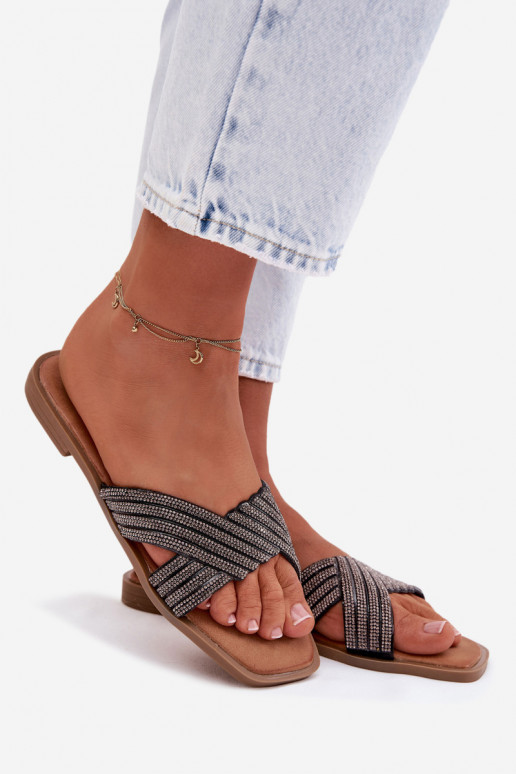 Damespantoffels met brede hakken met sprankelende gaten zInart Zinnia