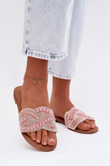 Gedecoreerde slippers met brede hakken, roze, Dovima 2
