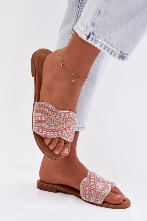 Versierd Slippers met brede hakken roze Dovima