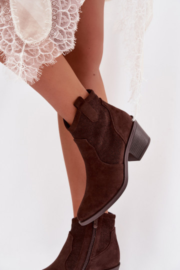 Dames opengewerkte enkellaarsjes met hakken S.Barski HY61-8013, chocolade kleur 2