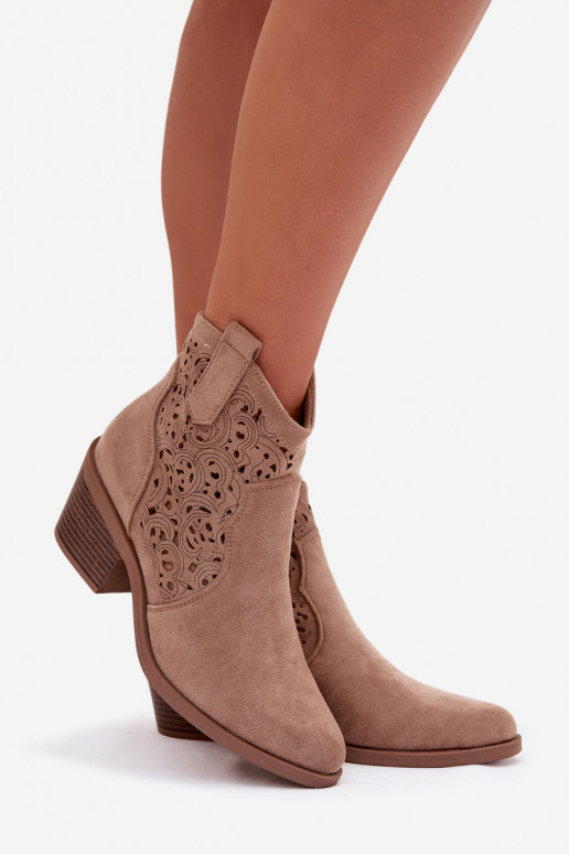 OpengeInerkte laarzen coInboystijl Dames met hakken S.Barski HY61-8012 beige