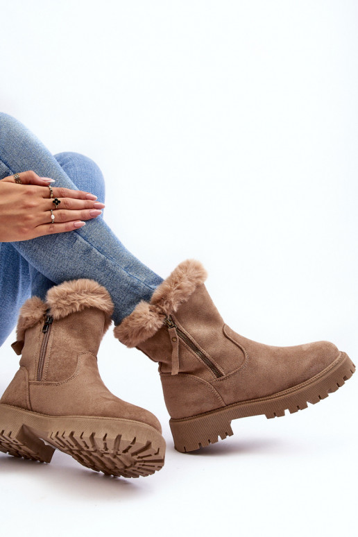 Laarzen van suède Dames met bont beige Hasiva