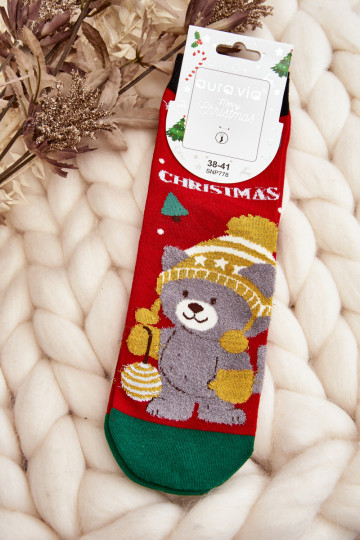 Dames kerstkousen met een teddybeer rood