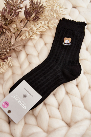 Patroon sokken met een teddybeer zwart